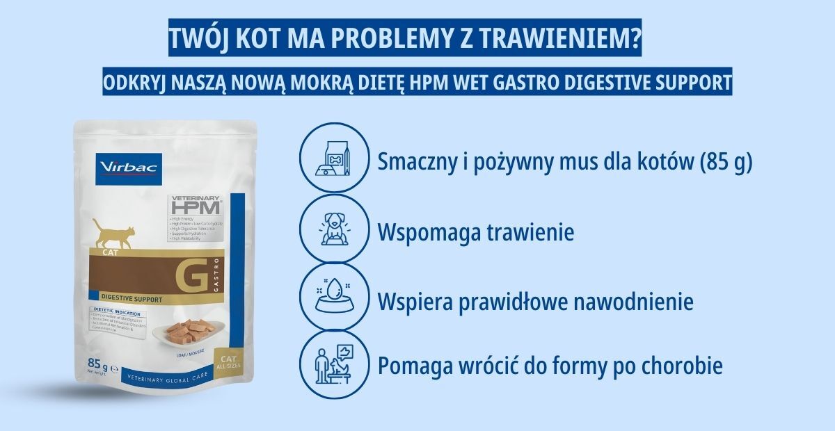 Virbac Veterinary HPM Wet Gastro Digestive Support - mokra karma dla kotów z biegunką i problemami trawiennymi.